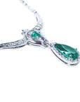 Emerald necklace May birthstone pear-shaped, accented by natural diamonds 14k white gold