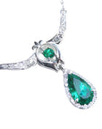 Emerald jewelry necklace pear-shaped Muzo mine vibrant medium-deep green hue, accented by natural diamonds