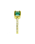14K yellow gold east-west emerald ring, bezel set rectangular emerald, diamond band.