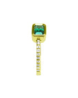 14K yellow gold east-west emerald ring, bezel set rectangular emerald, diamond band.