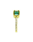 14K yellow gold east-west emerald ring, bezel set rectangular emerald, diamond band.