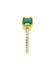 14K yellow gold east-west emerald ring, bezel set rectangular emerald, diamond band.