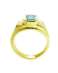 Men's 14K yellow gold ring with a bezel-set Colombian emerald and burnish-set diamonds.