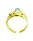Men's 14K yellow gold ring with a bezel-set Colombian emerald and burnish-set diamonds.