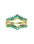 A yellow gold emerald ring guard to insert a solitaire engagement ring frontal view.