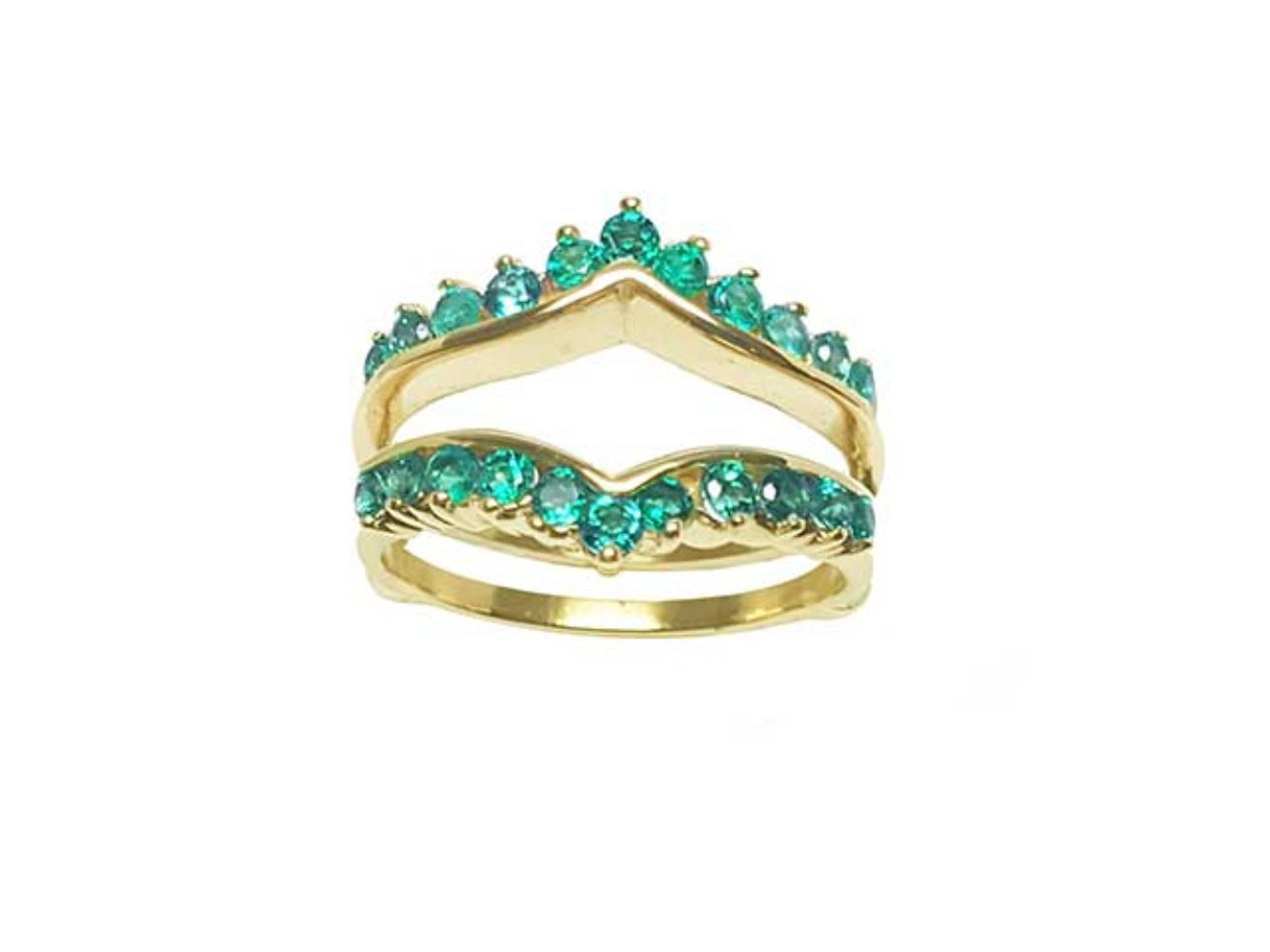 A high profile of an emerald ring guard topside view.