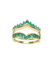 14K yellow gold emerald ring guard with 0.75 ct. round-cut Colombian emeralds, designed for solitaire rings.