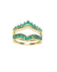14K yellow gold emerald ring guard with 0.75 ct. round-cut Colombian emeralds, designed for solitaire rings.