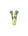 14K yellow gold ring guard with 0.75 ct. brilliant round-cut Colombian emeralds, designed for solitaire rings.