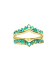 14K yellow gold emerald ring guard with 0.75 ct. round-cut Colombian emeralds, designed for solitaire rings.