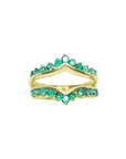 14K yellow gold emerald ring guard with 0.75 ct. round-cut Colombian emeralds, designed for solitaire rings.