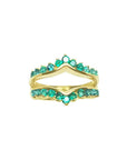 14K yellow gold emerald ring guard with 0.75 ct. round-cut Colombian emeralds, designed for solitaire rings.