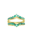 14K yellow gold emerald ring guard with 0.75 ct. round-cut Colombian emeralds, designed for solitaire rings.