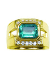 2.13 Carats Men's Colombian Emerald and Diamond Ring Crafted in 18K Yellow Gold.