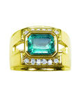2.13 Carats Men's Colombian Emerald and Diamond Ring Crafted in 18K Yellow Gold