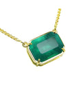 Emerald solitaire necklace 5.52 carats emerald-cut from the Muzo mine, set in a handcrafted 18k yellow gold frame