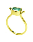 Top and gallery profile of a solitaire emerald ring bezel set in yellow gold