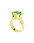 14K yellow gold ring with a bezel-set, rectangular 2.14 ct. medium bluish green emerald.