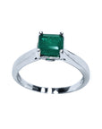 A square emerald-cut natural colombian emerald solitaire silver ring for women.