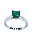 A square emerald-cut natural colombian emerald solitaire silver ring for women.