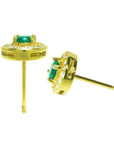 Yellow gold emerald stud earrings, underside view.