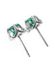 underside view of a pair of real Colombian emerald stud earrings, downside detail's view