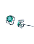 Pair of 14k gold emerald tulip stud earrings, top and side profile view