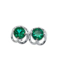 Pair of emerald tulip natural emerald stud earrings made of 14k white gold.