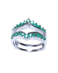 14k white gold emerald ring enhancer with 22 round cut Colombian emeralds, designed to insert a solitaire ring.