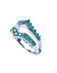 14k white gold emerald ring enhancer with 22 round cut Colombian emeralds, designed for solitaire rings.