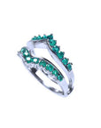 14k white gold emerald ring enhancer with 22 round cut Colombian emeralds, designed for solitaire rings.
