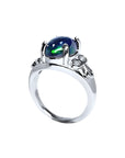 Sterling silver ring with a 2.15 ct black Ethiopian opal showing green-blue play of color.