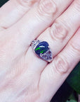 Black Ethiopian opal ring in sterling silver, featuring a 2.15 ct gemstone with green-blue play of color.