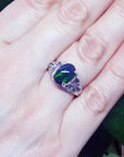 Black Ethiopian opal ring in sterling silver, featuring a 2.15 ct gemstone with green-blue play of color.