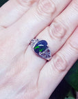 Black Ethiopian opal ring in sterling silver, featuring a 2.15 ct gemstone with green-blue play of color.