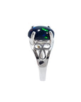 Sterling silver ring with a 2.15 ct black Ethiopian opal gemstone, showing green-blue play of color.