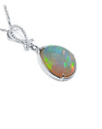 7.76 ct. Ethiopian Welo Opal and Diamond Pendant in 14K White Gold, featuring a multicolor oval opal.