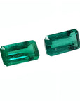 Loose natural emeralds matching pair set fine quality, Medium Deep Bluish Green Emerald-Cut from Muzo.