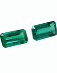 Loose natural emeralds matching pair set fine quality, Medium Deep Bluish Green Emerald-Cut from Muzo.