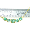 Five stone natural Emerald Necklace Sparkling Round cut 14K Yellow Gold