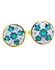 Pair of natural Muzo colombian emerald cufflinks with accent diamonds in 14k yellow gold.