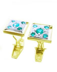 Hand made solid gold emerald cufflinks five stone high quality natural sourced from Muzo Colombian mines clip system