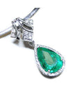 Enhancer emerald necklace pear cut emerald medium green hue encircle by a halo of natural diamonds 18k gold