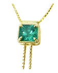 Natural Colombian emerald necklace lariat design square emerald-cut, crafted in 14k yellow gold