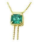 Natural Colombian emerald necklace lariat design square emerald-cut, crafted in 14k yellow gold