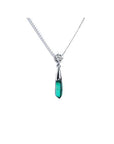 Far sight of an emerald and diamond briolette necklace with a natural diamond on top slider bail and 18" inches chain