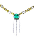 14k gold kisses and hugs necklace with a square natural colombian emerald gemstone.