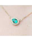 May's birthstone emerald Pear shaped necklace vibrant medium deep Color 14K Yellow Gold