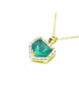Gold necklace with a genuine emerald pendant on a toside and gallery view.