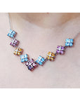 18K White Gold Tri Color Topaz Cluster Necklace X Design Links